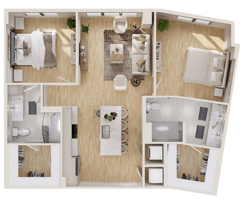 Floor plan for 2 beds, 2 baths, 1110 sqft